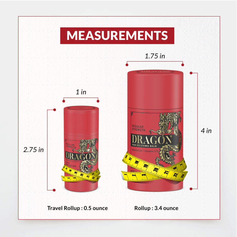 Pain Relief Balm Regular Strength Travel Roll-UP Measurements