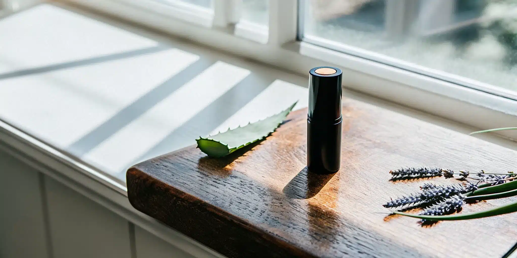 CBD balm stick with soothing ingredients like aloe and lavender.