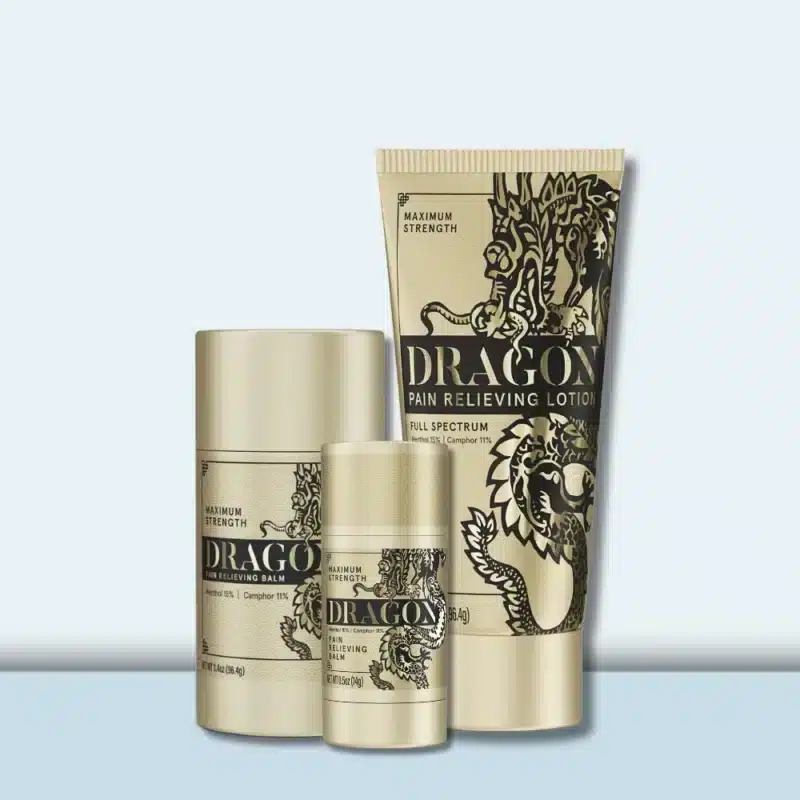 Dragon Pain Relieving Gold Bundle Full Spectrum – Lotion, Roll Up & Travel Size