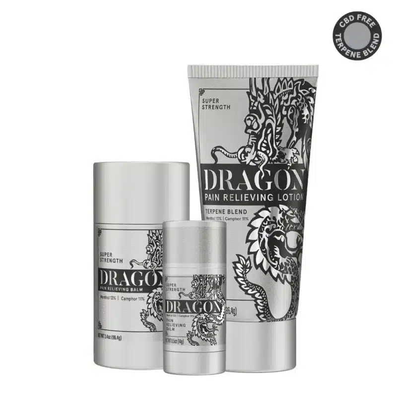 Dragon Pain Relieving Silver Bundle Terpene Blend – Lotion, Roll Up & Travel Size