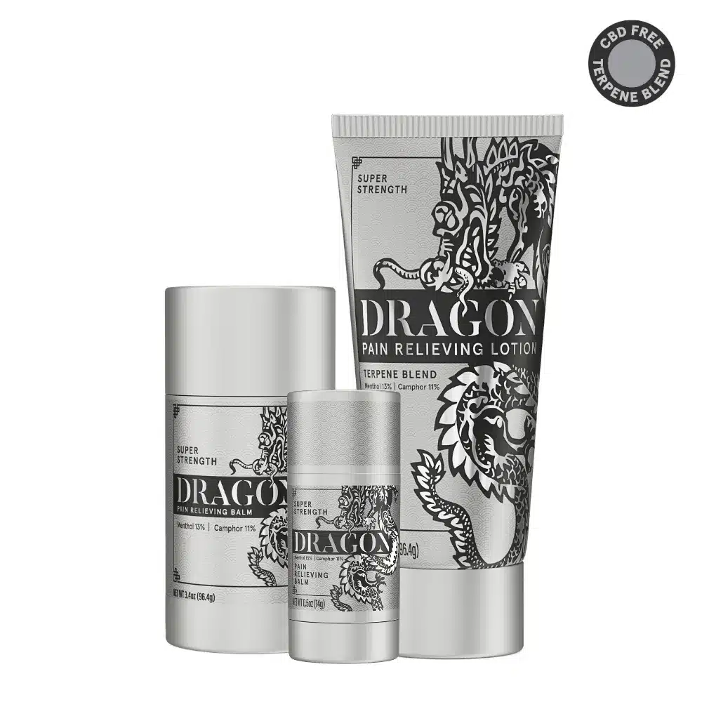 Dragon Pain Relieving Silver Bundle Terpene Blend – Lotion, Roll Up & Travel Size