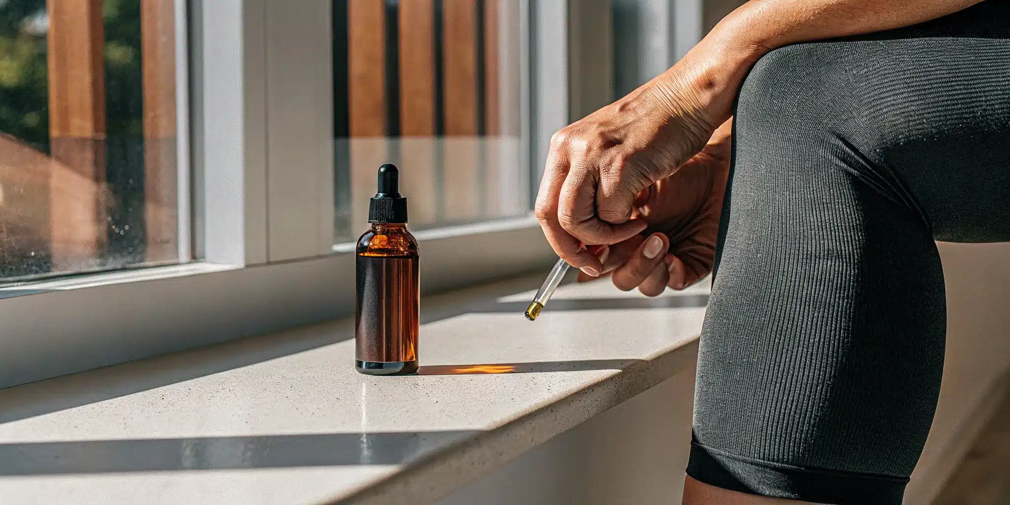 exploring-broad-spectrum-cbd-for-joint-pain-499066 A person holding a dropper with broad spectrum CBD oil for joint pain.