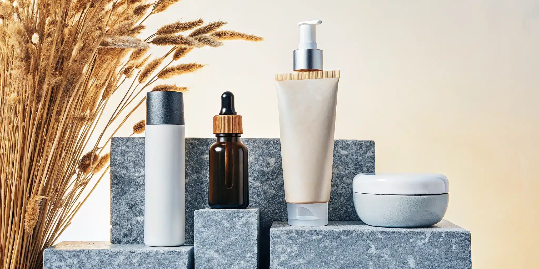 the-5-best-natural-creams-for-inflammation-288967 A collection of the best natural creams for inflammation in glass jars on a stone surface.